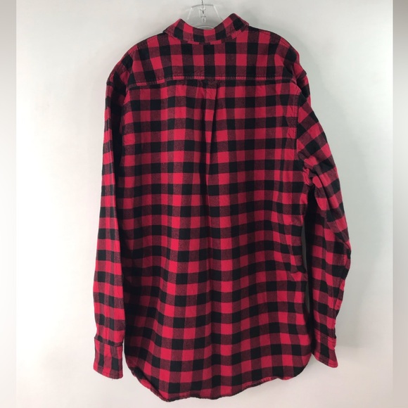 JACHS Red Black Plaid 100% Heavy Cotton Flannel Button Front Shirt - Picture 5 of 13